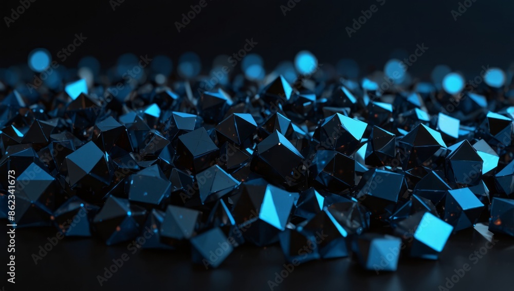 Fototapeta premium Technology with polygonal shapes on dark Black blue background.