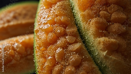 macro of a cantaloupes rind texture, melon texture background close up macro. photo