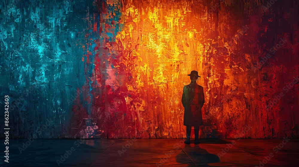The abstract vector design of the backdrop added a vibrant touch to the stage, enhancing the lighting and spotlight effects, and elevating the overall scene of the theater show, concert The abstract vector design of the backdrop added a vibrant touch to the stage, enhancing the lighting and spotlight effects, and elevating the overall scene of the theater show, concert