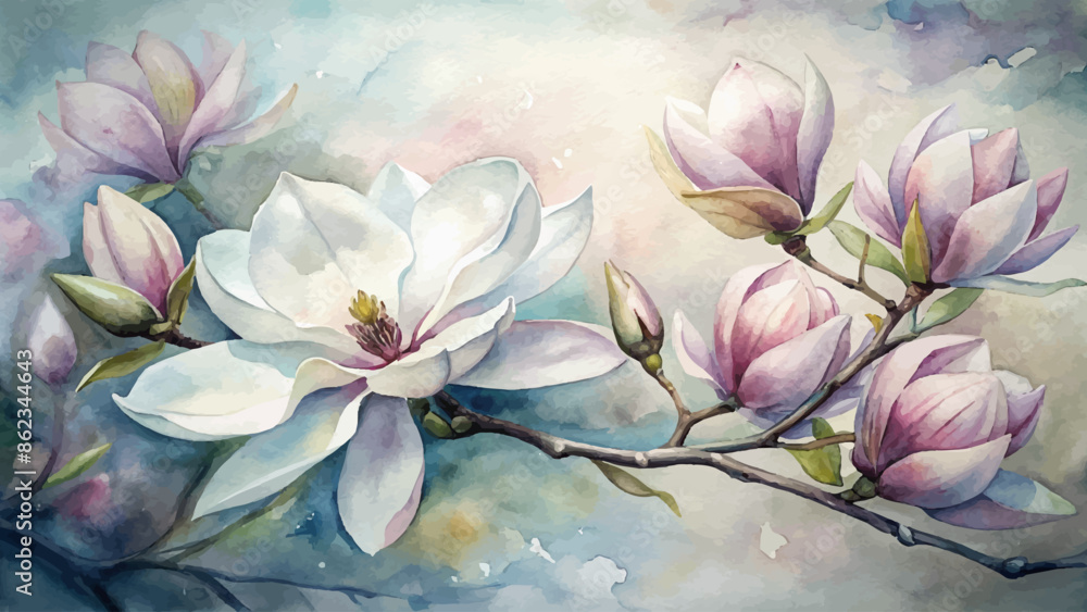 Elegant magnolia flower watercolor background Elegant magnolia flower watercolor background