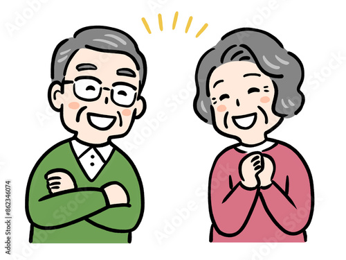 笑顔で喜ぶシニア夫婦