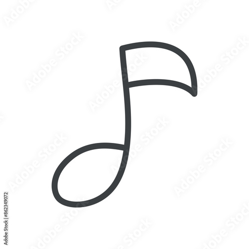 Cute musical note icon. Hand drawn monochrome illustration of a musical symbol isolated on a white background. Kawaii sticker. Vector 10 EPS.