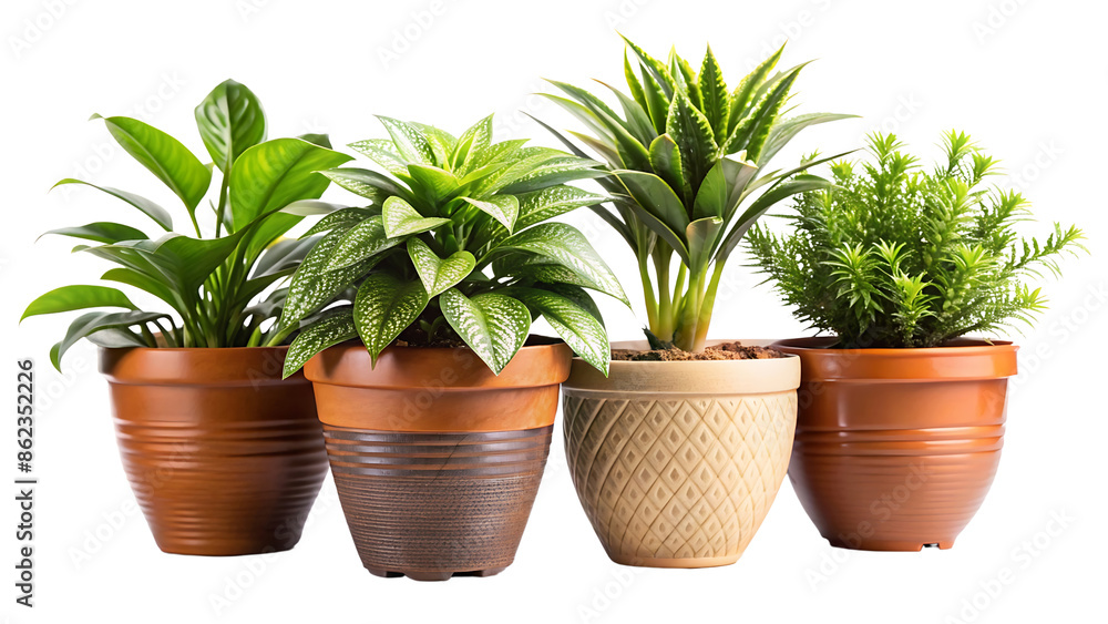Obraz premium Set of Beautiful Potted Plants Isolated on Transparent Background