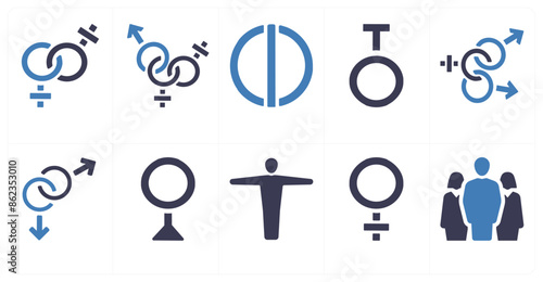 A set of 10 gender icons as Symbol, pride, bisexual