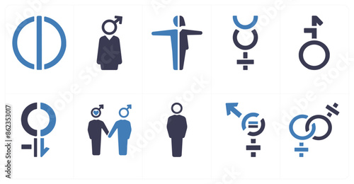 A set of 10 gender icons as Symbol, pride, bisexual