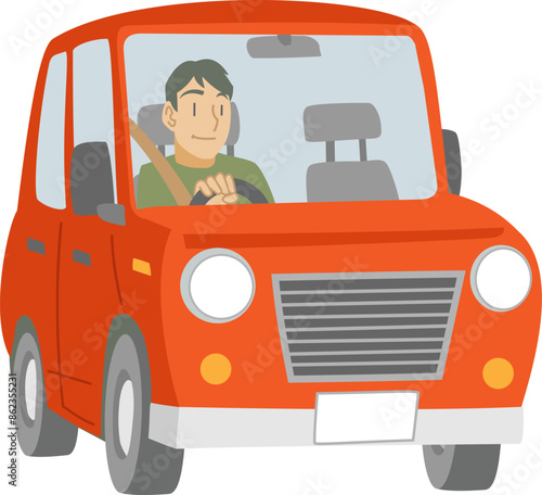 ドライブを楽しむ男性のイラスト