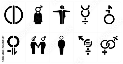 A set of 10 gender icons as Symbol, pride, bisexual