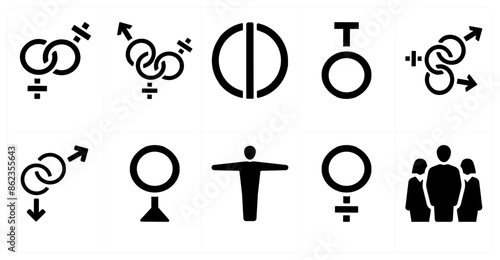 A set of 10 gender icons as Symbol, pride, bisexual