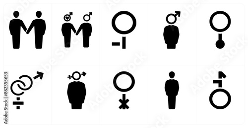 A set of 10 gender icons as Symbol, pride, bisexual
