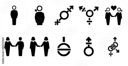 A set of 10 gender icons as Symbol, pride, bisexual