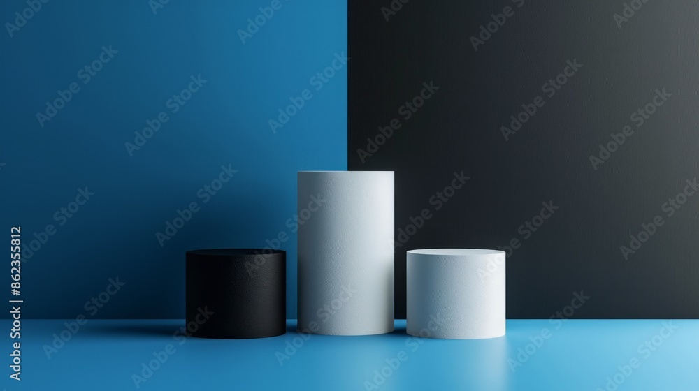 Black white gradient milestone figures, flat design, side view, celebration, 3D render, black and white on black blue background Black white gradient milestone figures, flat design, side view, celebration, 3D render, black and white on black blue background