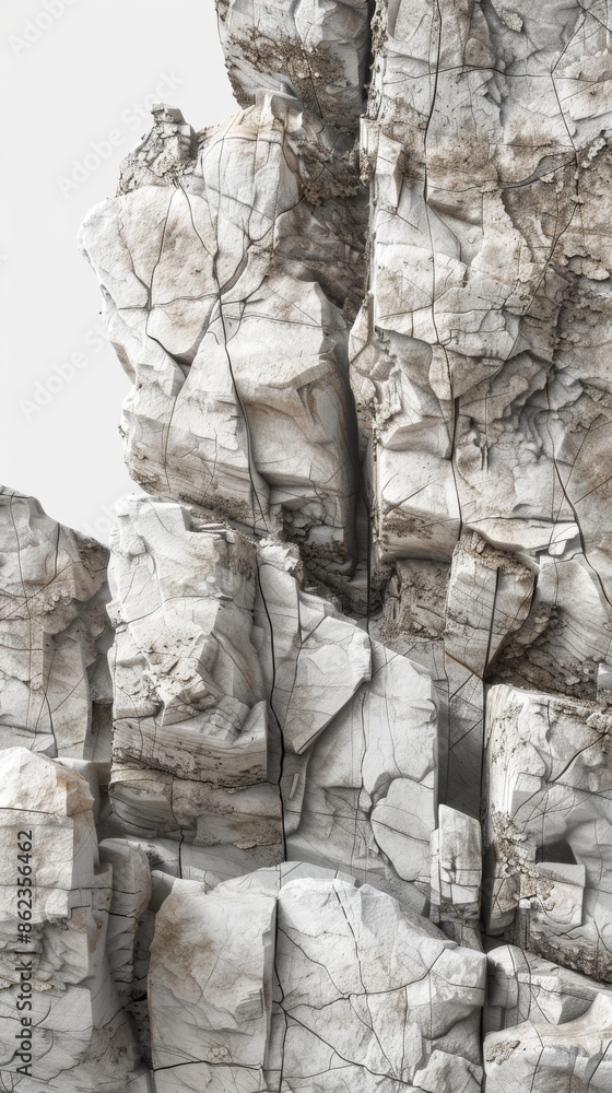 Fototapeta premium Close-up view of cracked rocky cliffside with layers and textures