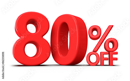 Discount 80 Percent Off Sale Red Number 3D Render