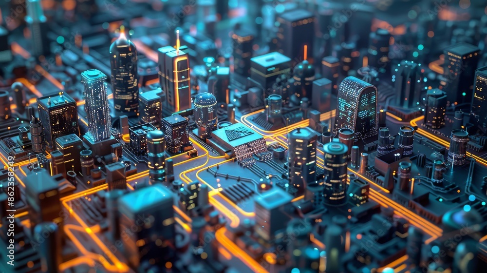 Futuristic Illuminated CityscapeExtensive Circuit Network at Night Futuristic Illuminated CityscapeExtensive Circuit Network at Night