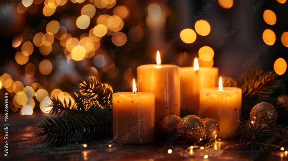 Festive Candle DecorElegant Holiday Lights in Warm Atmosphere. Festive Candle DecorElegant Holiday Lights in Warm Atmosphere.
