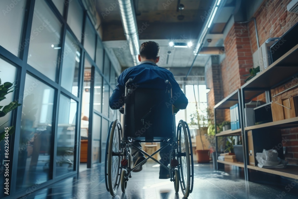 Person in Wheelchair in Modern Office Environment Independence Accessibility Mobility Professional Workplace Person in Wheelchair in Modern Office Environment Independence Accessibility Mobility Professional Workplace