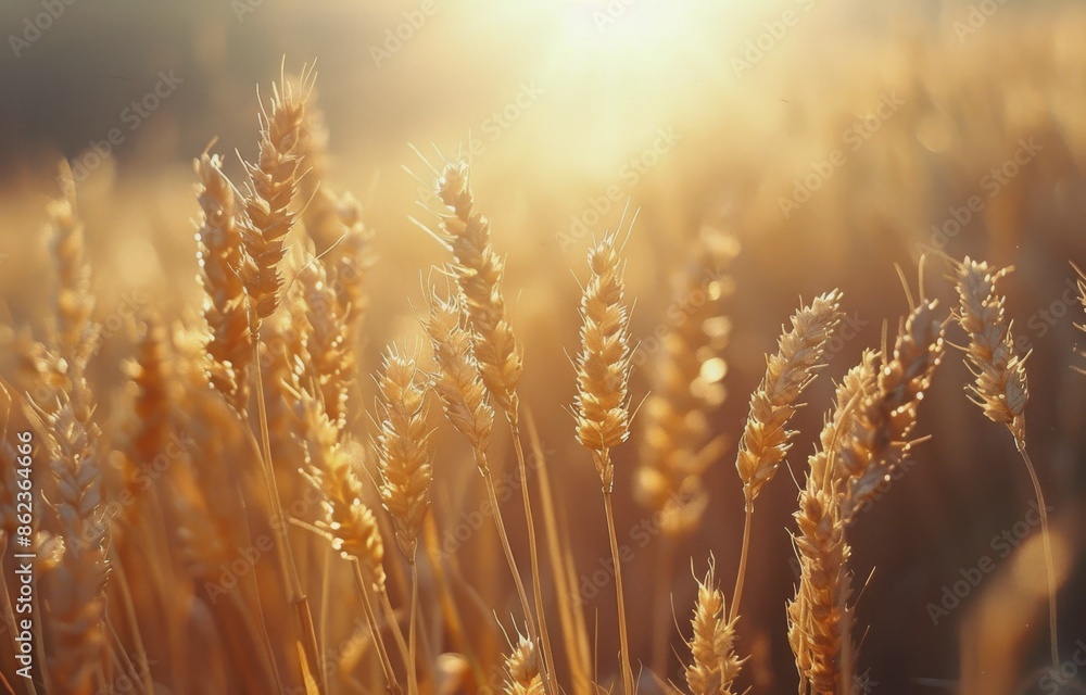Golden Wheat Field At Sunset In Rural Setting Golden Wheat Field At Sunset In Rural Setting