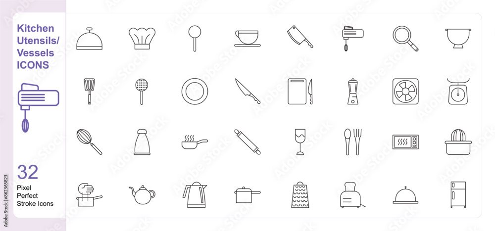 Kitchen Utensils or vessels icons set single stroke vector collection expandable and color changeable pixel perfect icons Kitchen Utensils or vessels icons set single stroke vector collection expandable and color changeable pixel perfect icons