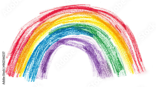 The child's rainbow crayon drawing isolated on a transparent background