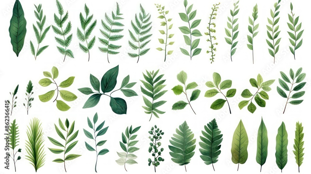 Collection illustration of green leaves Collection illustration of green leaves
