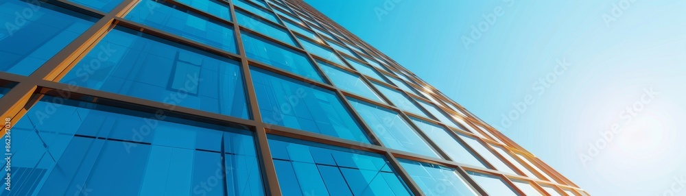modern architecture facade with geometric glass panels and blue sky. modern architecture facade with geometric glass panels and blue sky.