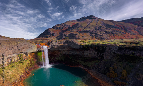 Salto del Agrio, a volcanic water waterfall, a hidden paradise in Caviahue. Patagonia Argentina photo