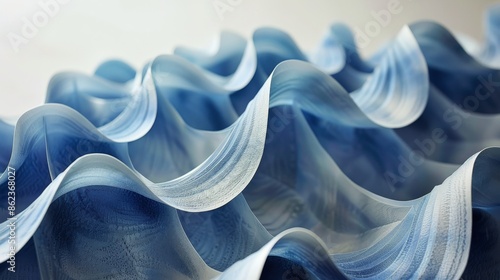Abstract Blue Fabric Waves Close Up