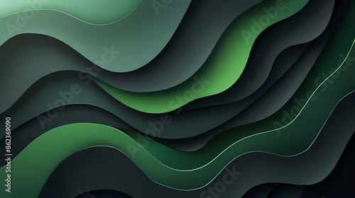 Abstract wave-like green and black layered background with fluid lines and gradients.