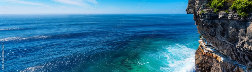 breathtaking cliffside view of turquoise ocean waves crashing on rugged coastline. breathtaking cliffside view of turquoise ocean waves crashing on rugged coastline.
