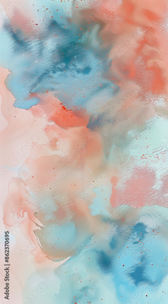 Fototapeta premium Abstract Watercolor Painting in Blue and Coral