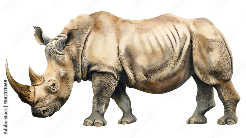 Fototapeta premium Color illustration of a rhinoceros isolated on a transparent background