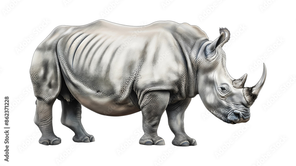 Obraz premium Color illustration of a rhinoceros isolated on a transparent background
