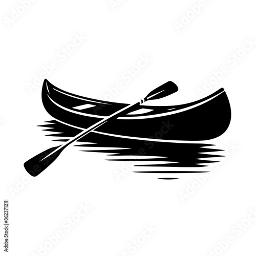 Canoe and paddle on water Vector Logo