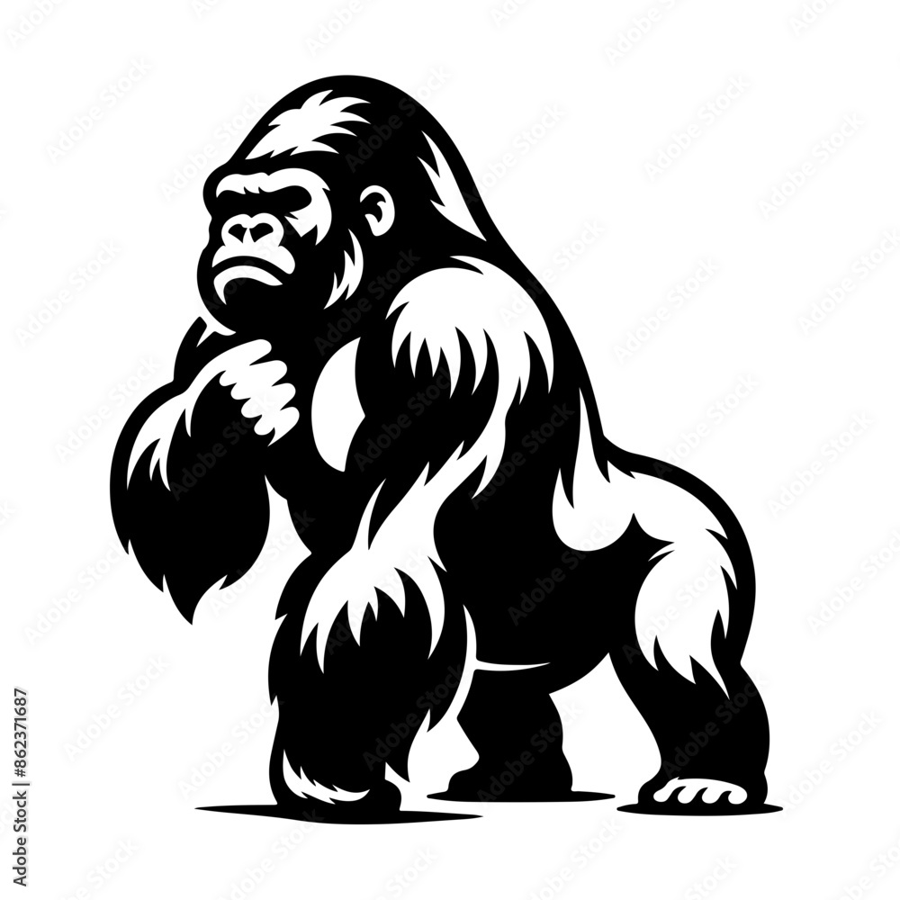Naklejka premium Strong gorilla in thoughtful pose Vector Logo