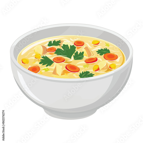 vector chicken soup in a bowl vector