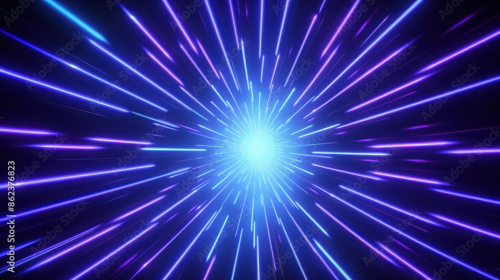 Stunning 3D visualization of blue and purple light streaking through dark cosmic backdrop at warp speed Stunning 3D visualization of blue and purple light streaking through dark cosmic backdrop at warp speed