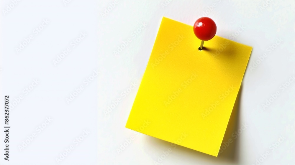 Yellow sticker note with red pin isolated on white background Yellow sticker note with red pin isolated on white background