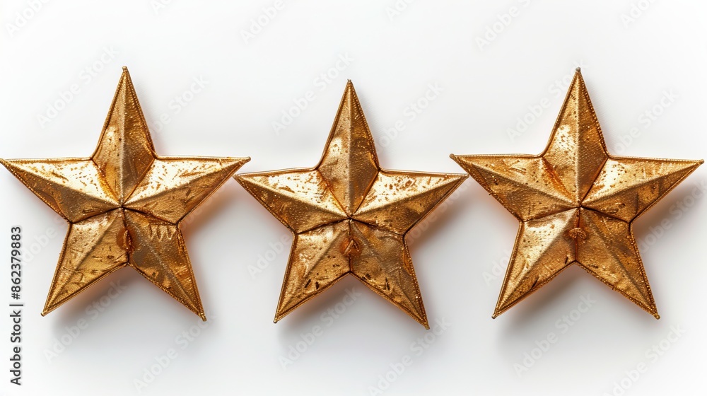 Three golden stars on white background Three golden stars on white background
