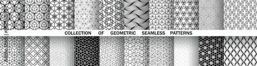 Geometric set of seamless black and white patterns. Simple vector graphics. photo