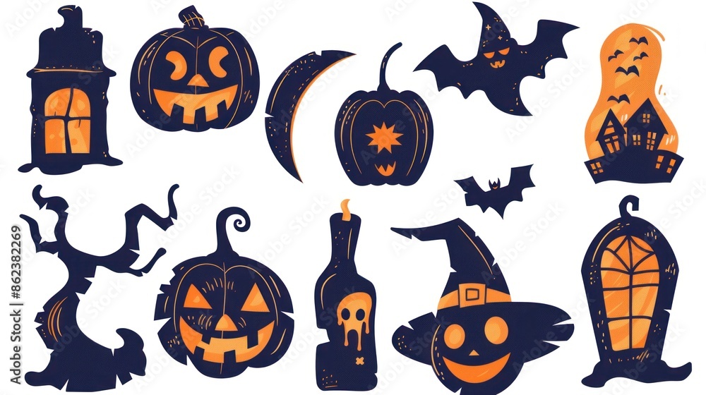Halloween icons. Many styles in black design color combination concept. Halloween icons. Many styles in black design color combination concept.