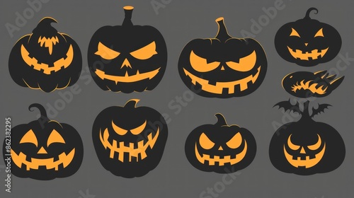 Halloween icons. Many styles in black design color combination concept.