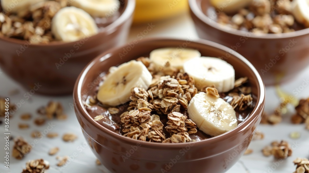 A bowl of cereal with bananas in it. Generate AI image A bowl of cereal with bananas in it. Generate AI image