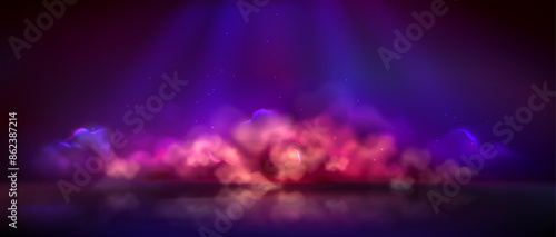 Pink neon light smoke. Space cloud game background. Metaverse wallpaper with purple futuristic mist. 3d spooky vapor cosmos landscape. Meta foggy dream backdrop scene with smoky texture flow