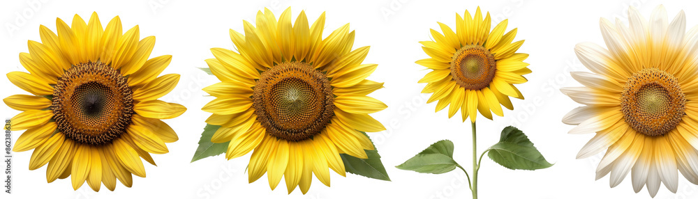 Four different sunflowers isolated on black background Four different sunflowers isolated on black background