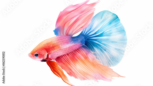 A colorful betta fish with flowing fins, painted in a watercolor style. photo