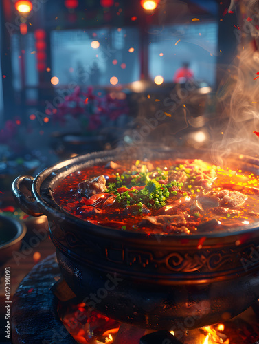 Smoke rises from a pot of food cooking on a stove © Nadtochiy