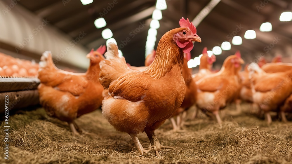 Fototapeta premium Chickens raised on a closed farm