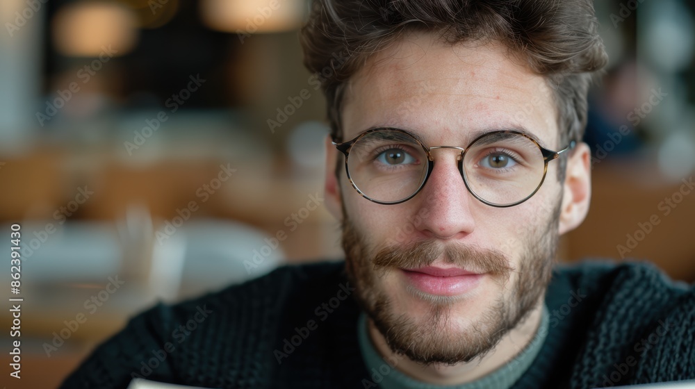 Thoughtful young man with glasses and beard Thoughtful young man with glasses and beard