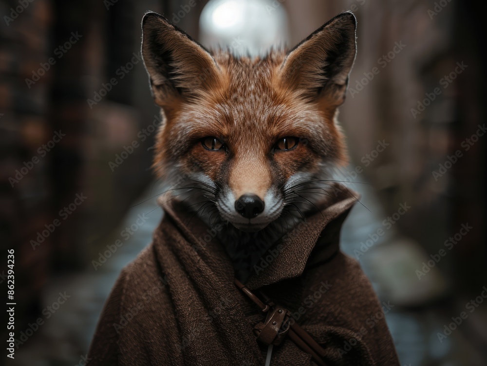 Naklejka premium Closeup of a curious red fox in a warm coat