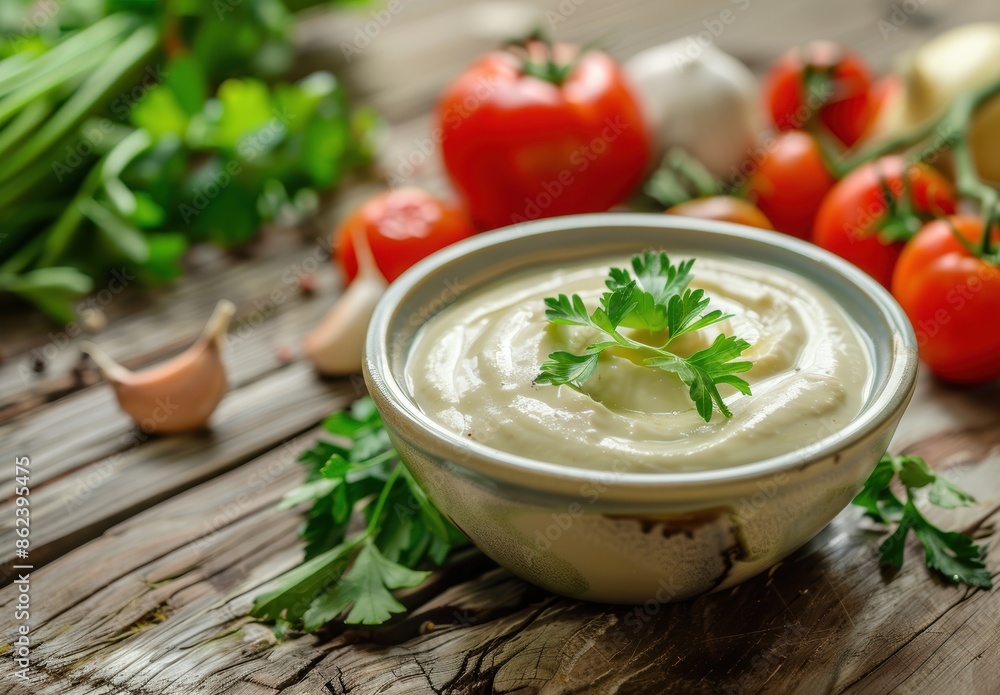 Creamy dip with fresh herbs and vegetables Creamy dip with fresh herbs and vegetables